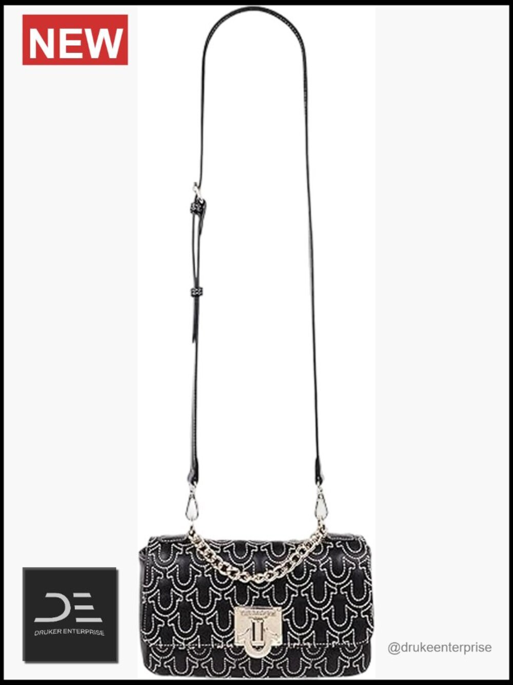 Quilted Flap Shoulder Bag with Chain Handle and Crossbody Strap